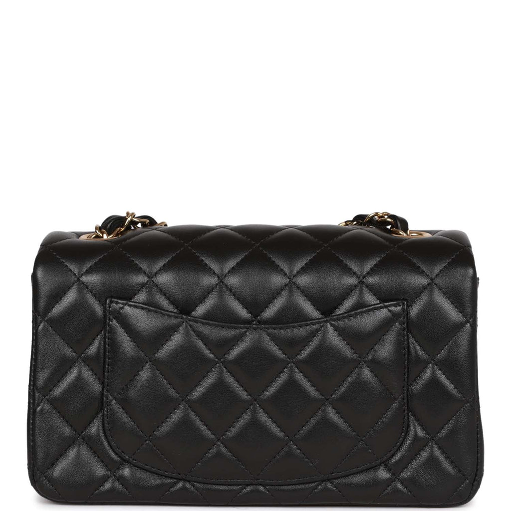 Chanel Mini Rectangular Flap Bag Black Lambskin Light Gold Hardware
