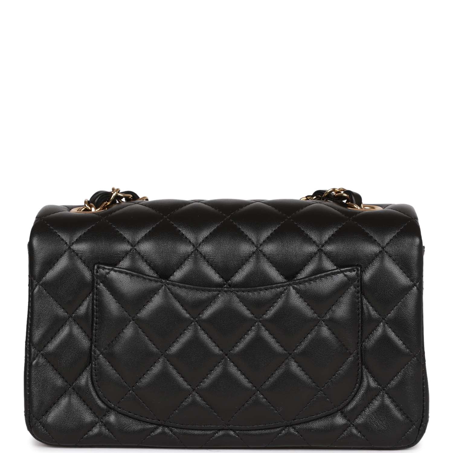 Chanel Mini Rectangular Flap Bag Black Lambskin Light Gold Hardware