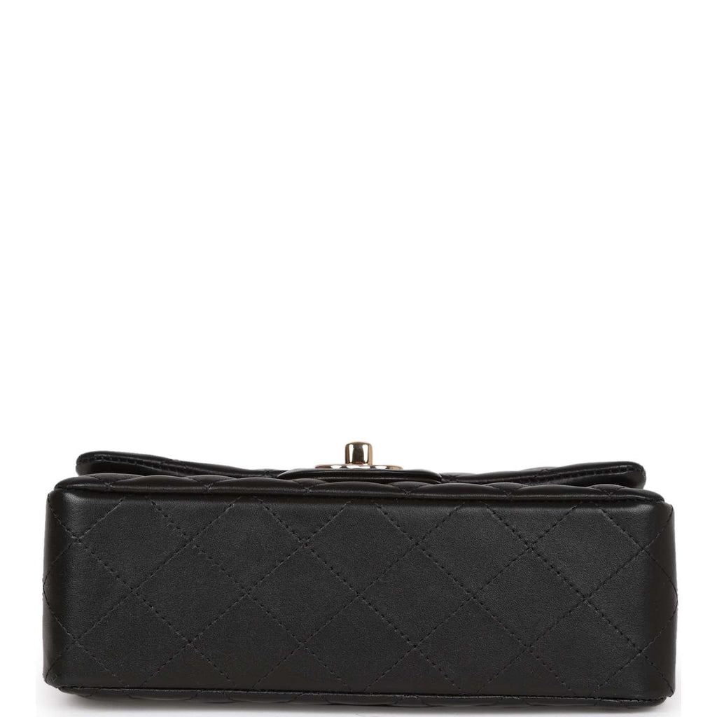 Chanel Mini Rectangular Flap Bag Black Lambskin Light Gold Hardware