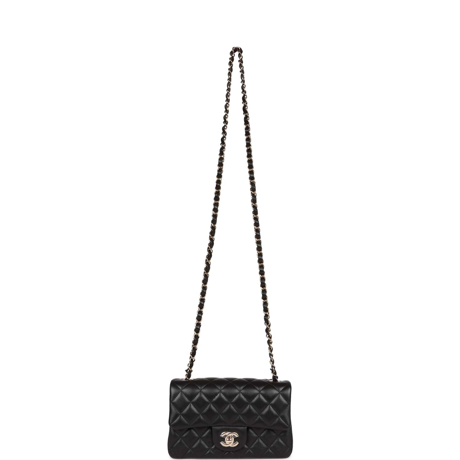 Chanel Mini Rectangular Flap Bag Black Lambskin Light Gold Hardware