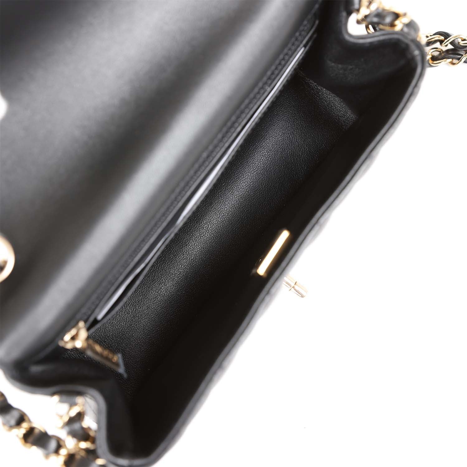 Chanel Mini Rectangular Flap Bag Black Lambskin Light Gold Hardware