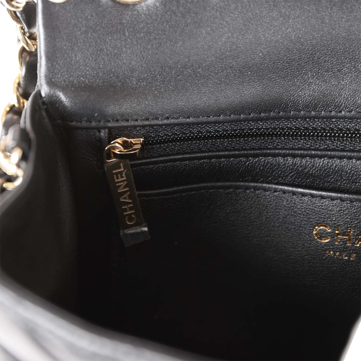 Chanel Mini Rectangular Flap Bag Black Lambskin Light Gold Hardware