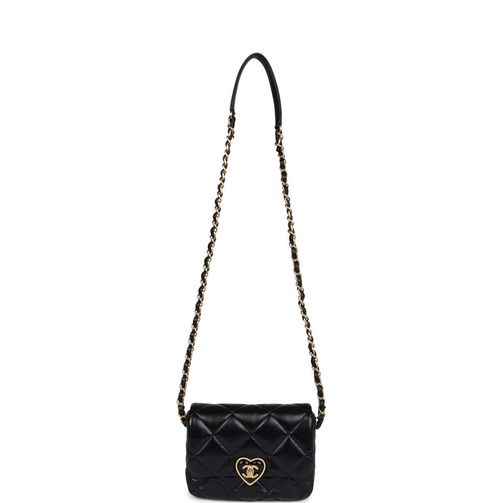 Chanel Heart Mini Flap Bag Black Lambskin Antique Gold Hardware