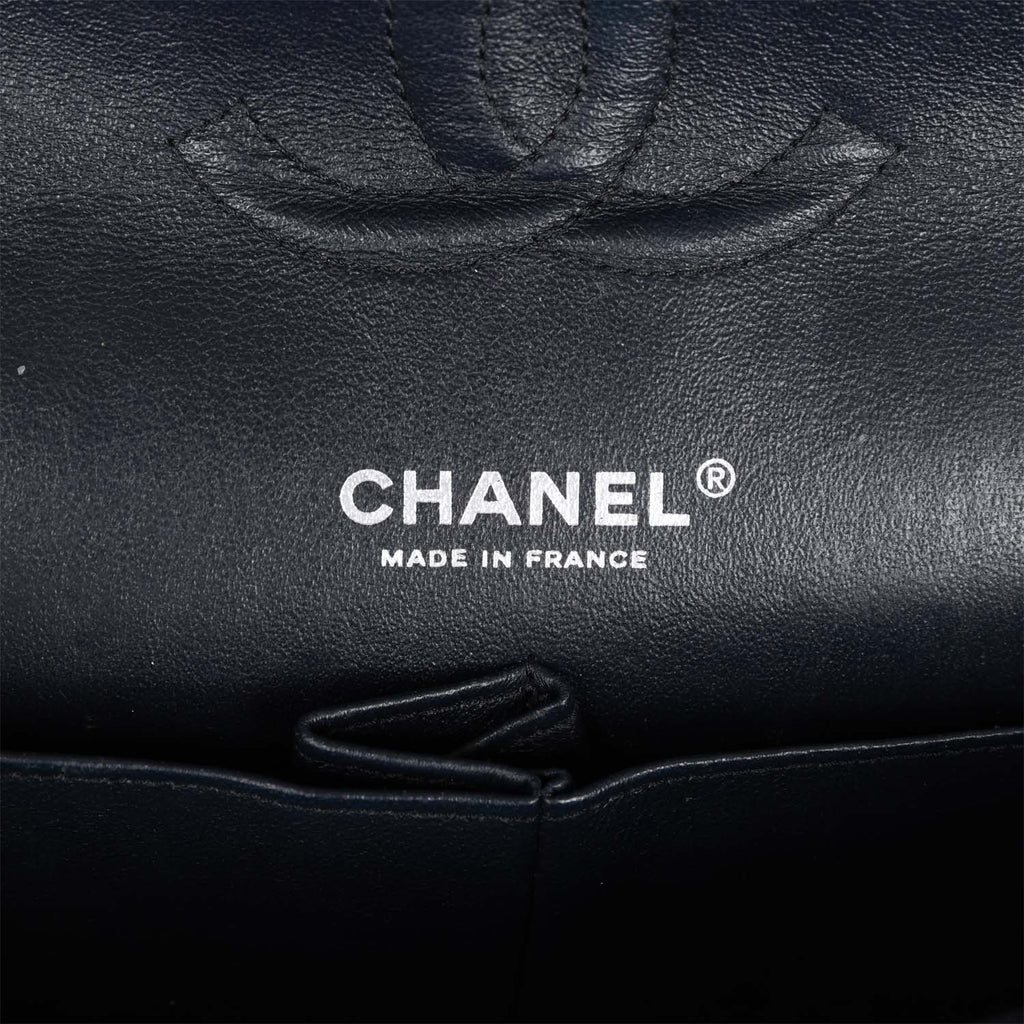 Chanel Medium Classic Double Flap Bag White and Black Tweed Boucle Silver Hardware