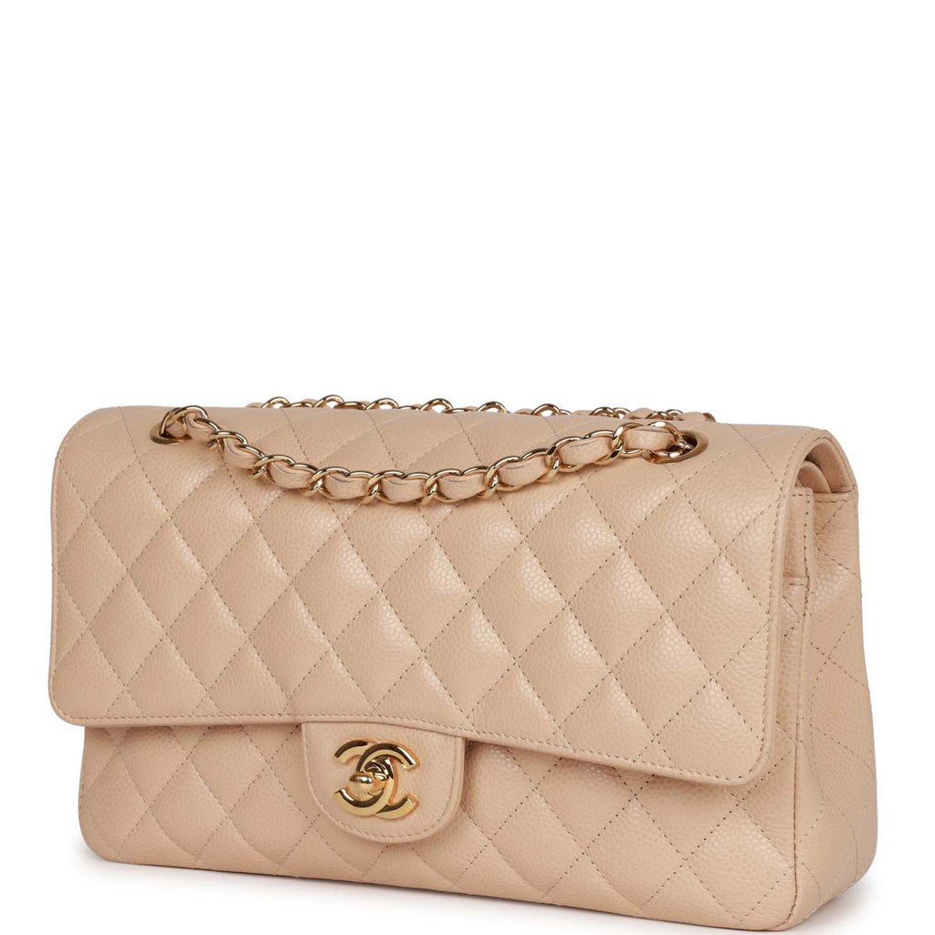 Chanel Medium Classic Double Flap Bag Beige Caviar Gold Hardware