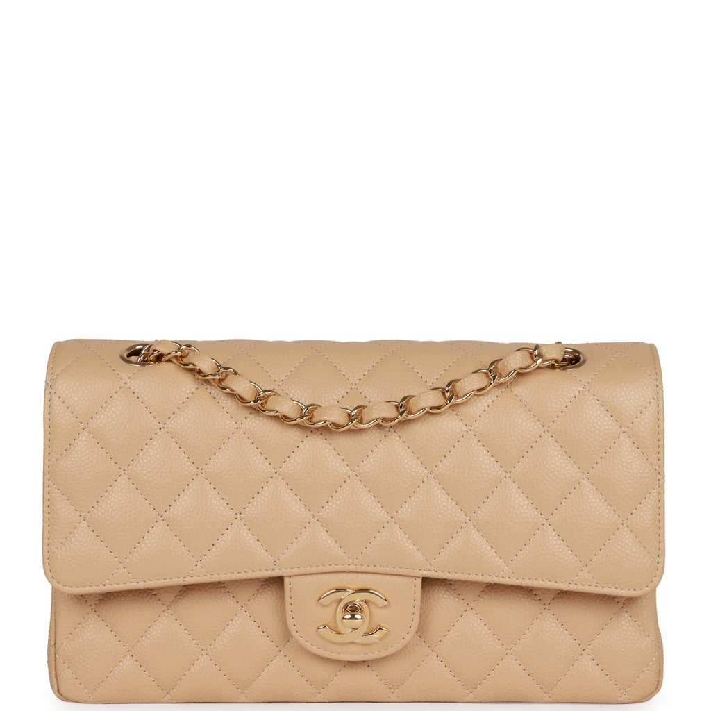 Chanel Medium Classic Double Flap Bag Beige Caviar Gold Hardware