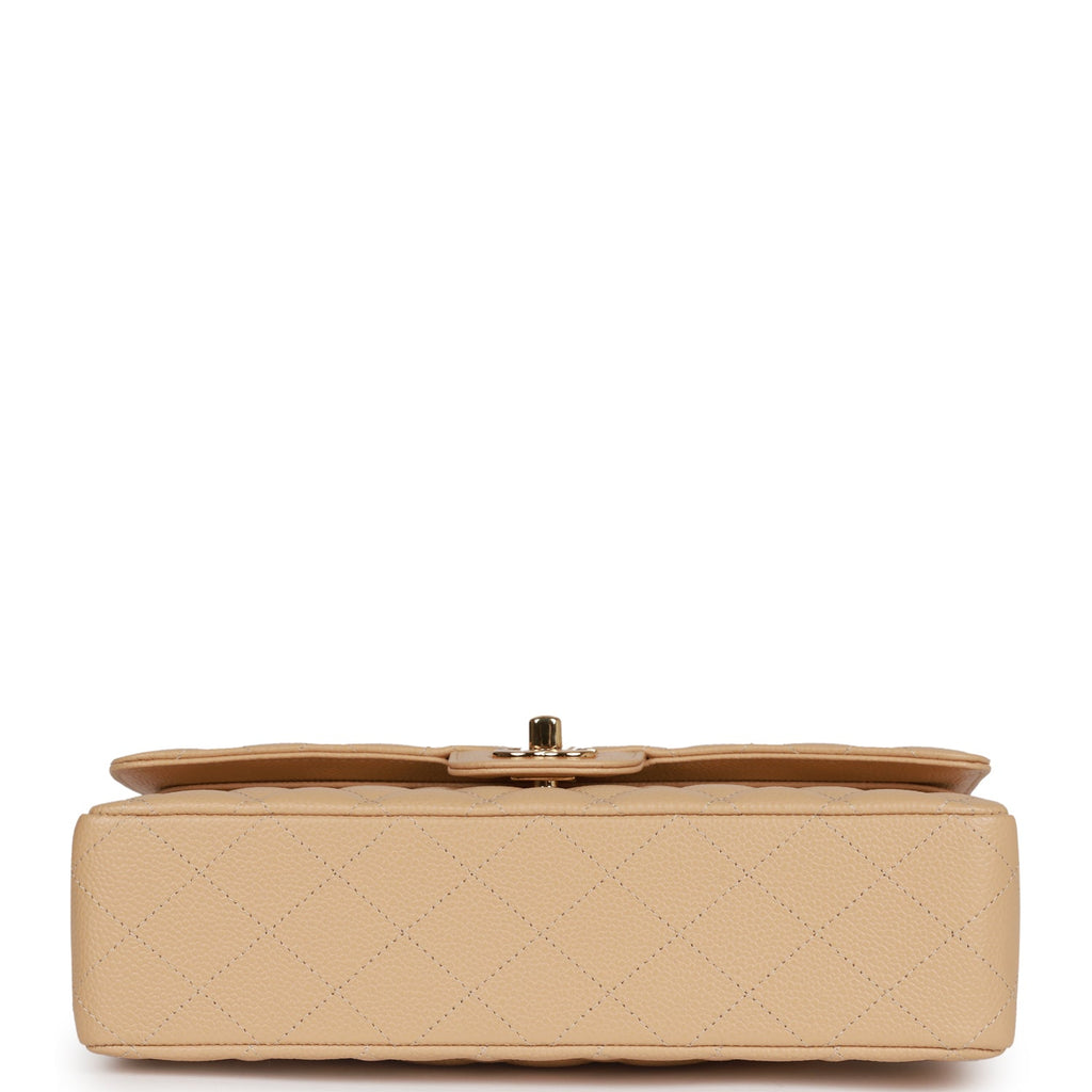 Chanel Medium Classic Double Flap Bag Beige Caviar Gold Hardware