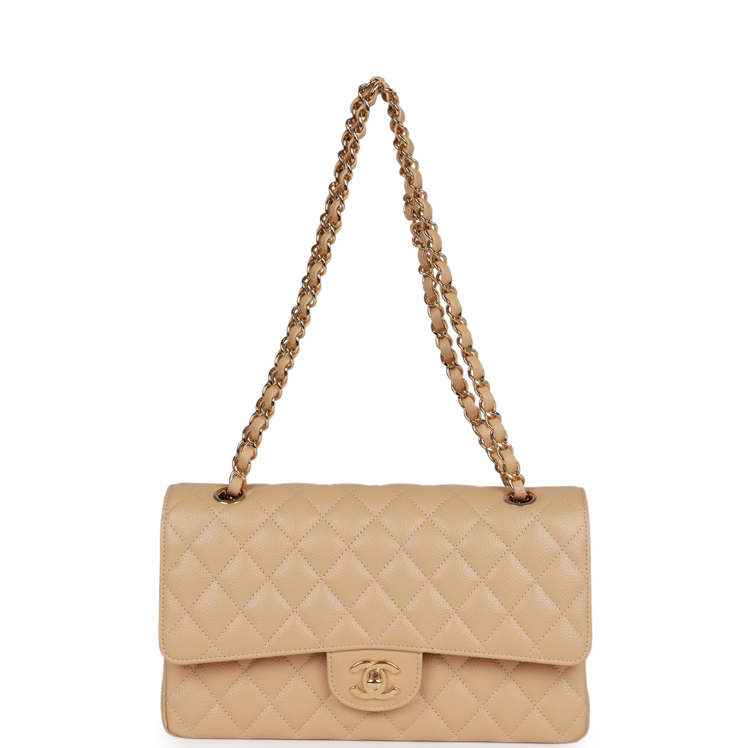 Chanel Medium Classic Double Flap Bag Beige Caviar Gold Hardware