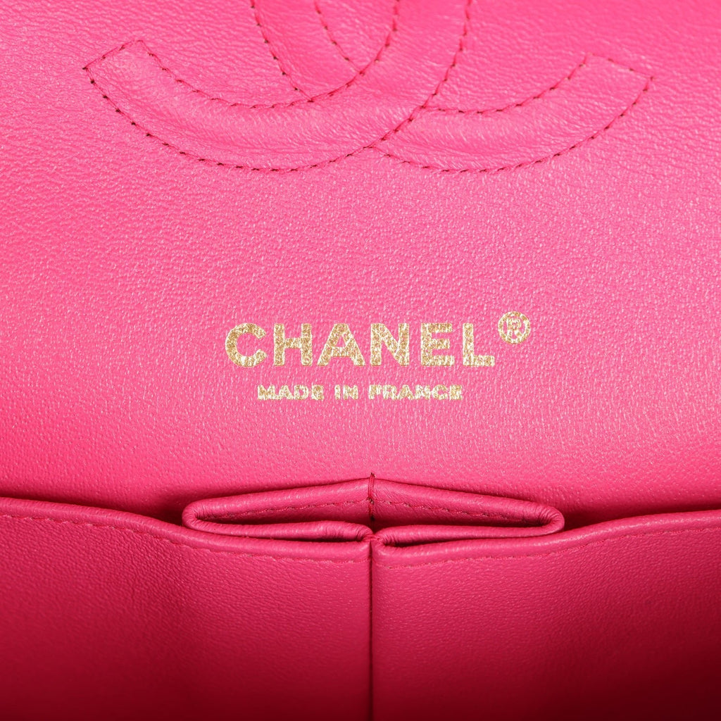 Chanel Medium Classic Double Flap Hot Pink Lambskin Gold Hardware