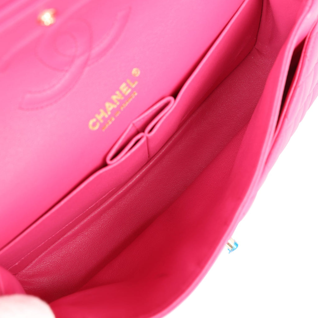 Chanel Medium Classic Double Flap Hot Pink Lambskin Gold Hardware