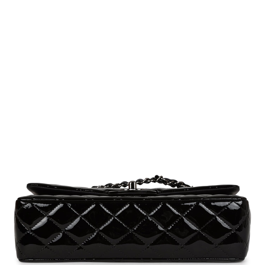 Chanel Medium Classic Double Flap Bag Black Patent Leather Silver Hardware