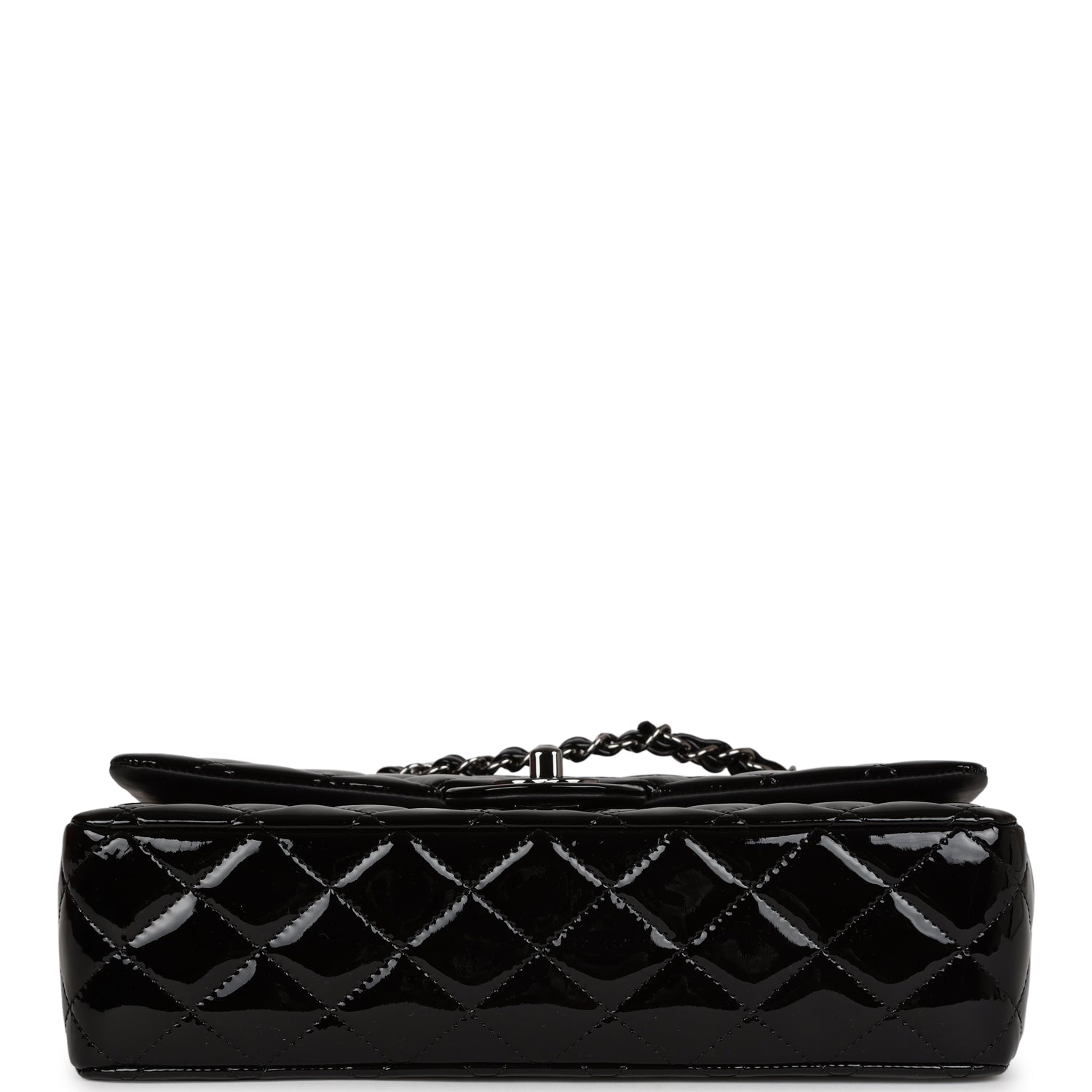 Chanel Medium Classic Double Flap Bag Black Patent Leather Silver Hardware