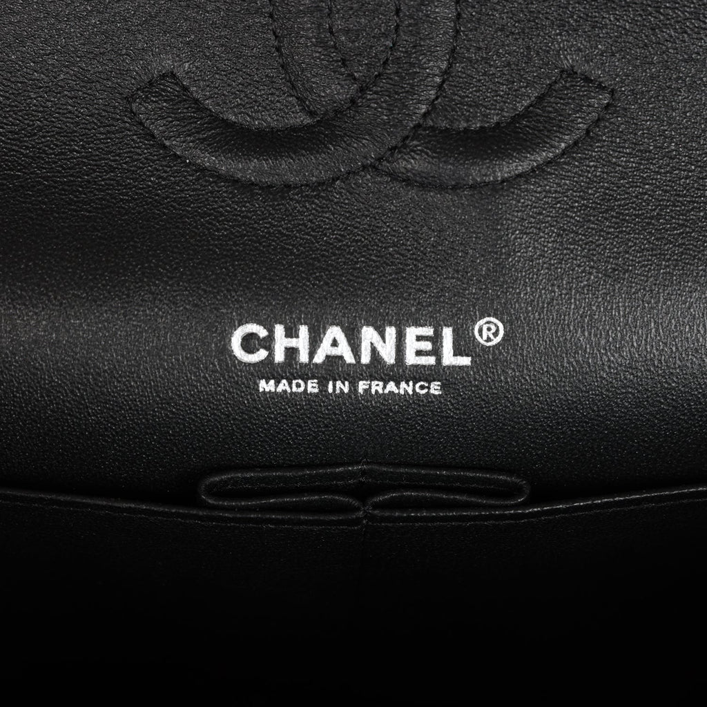 Chanel Medium Classic Double Flap Bag Black Patent Leather Silver Hardware