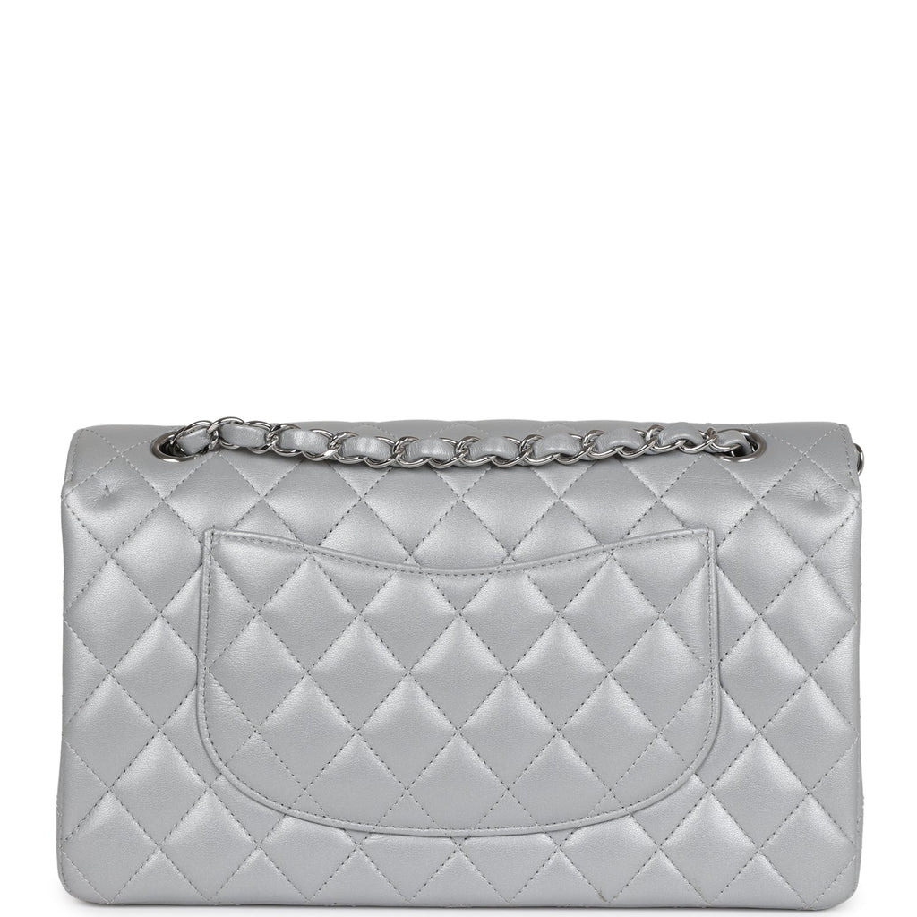Chanel Medium Classic Double Flap Silver Metallic Lambskin Silver Hardware