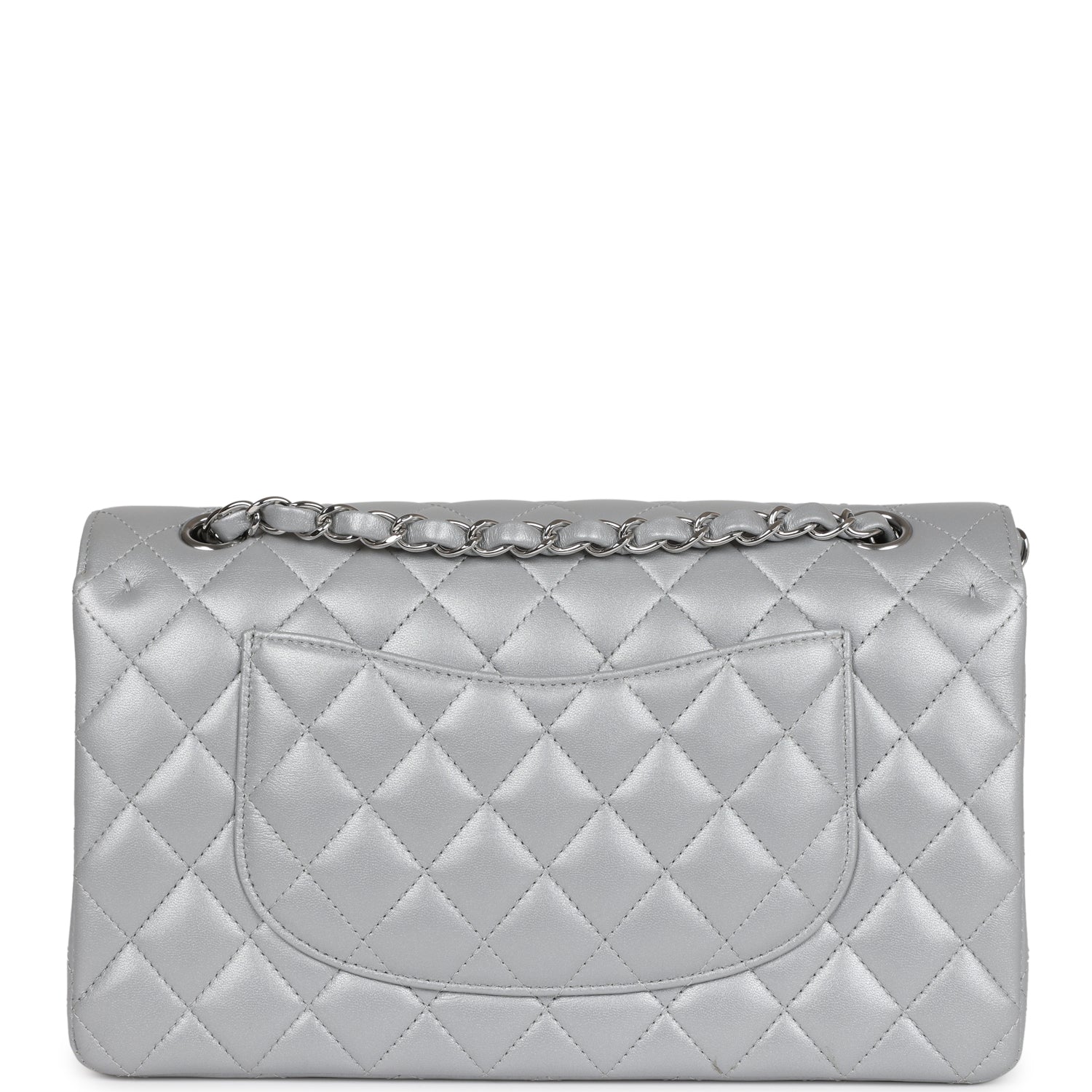 Chanel Medium Classic Double Flap Silver Metallic Lambskin Silver Hardware