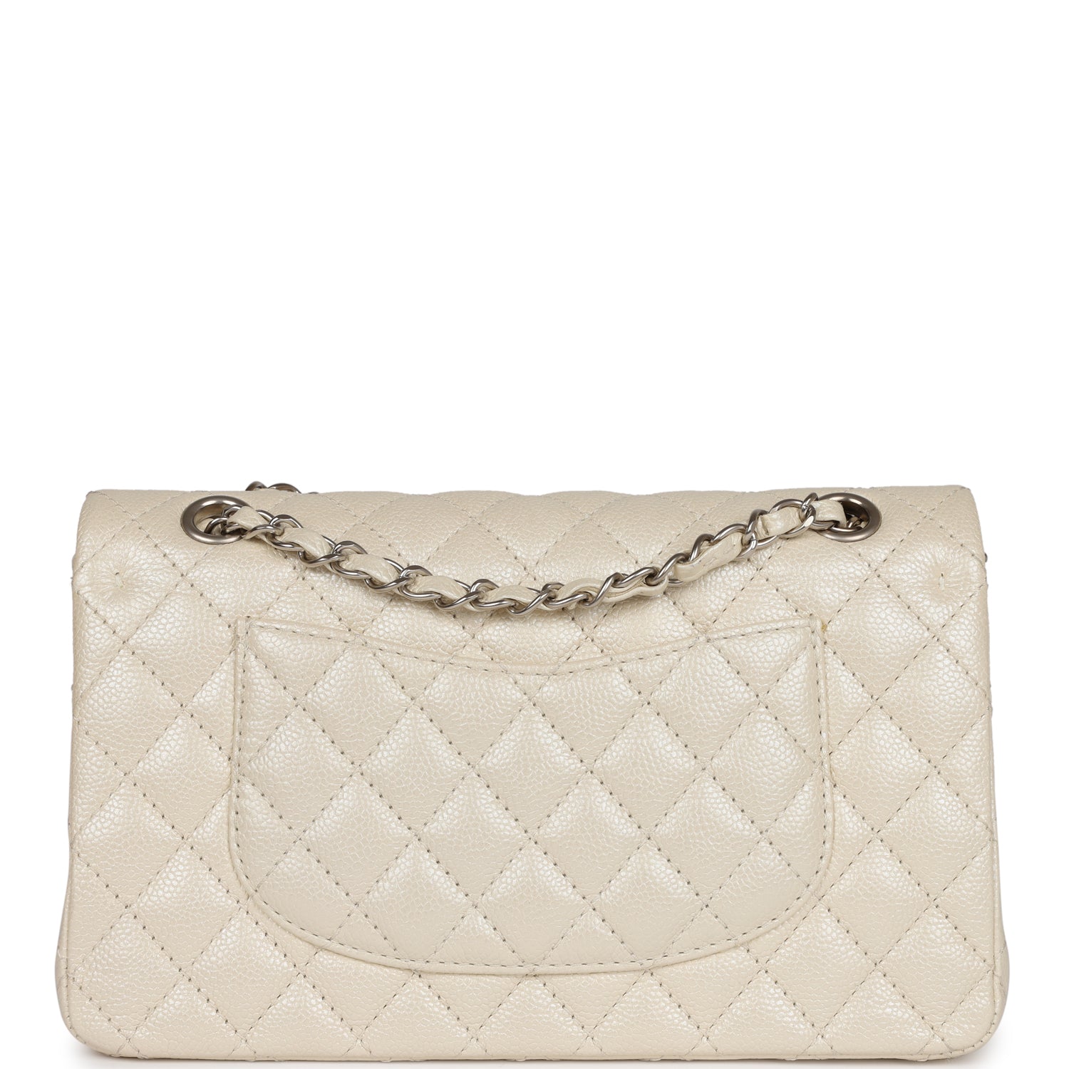Chanel Medium Classic Double Flap Pearlescent Ivory Caviar Brushed Silver Hardware