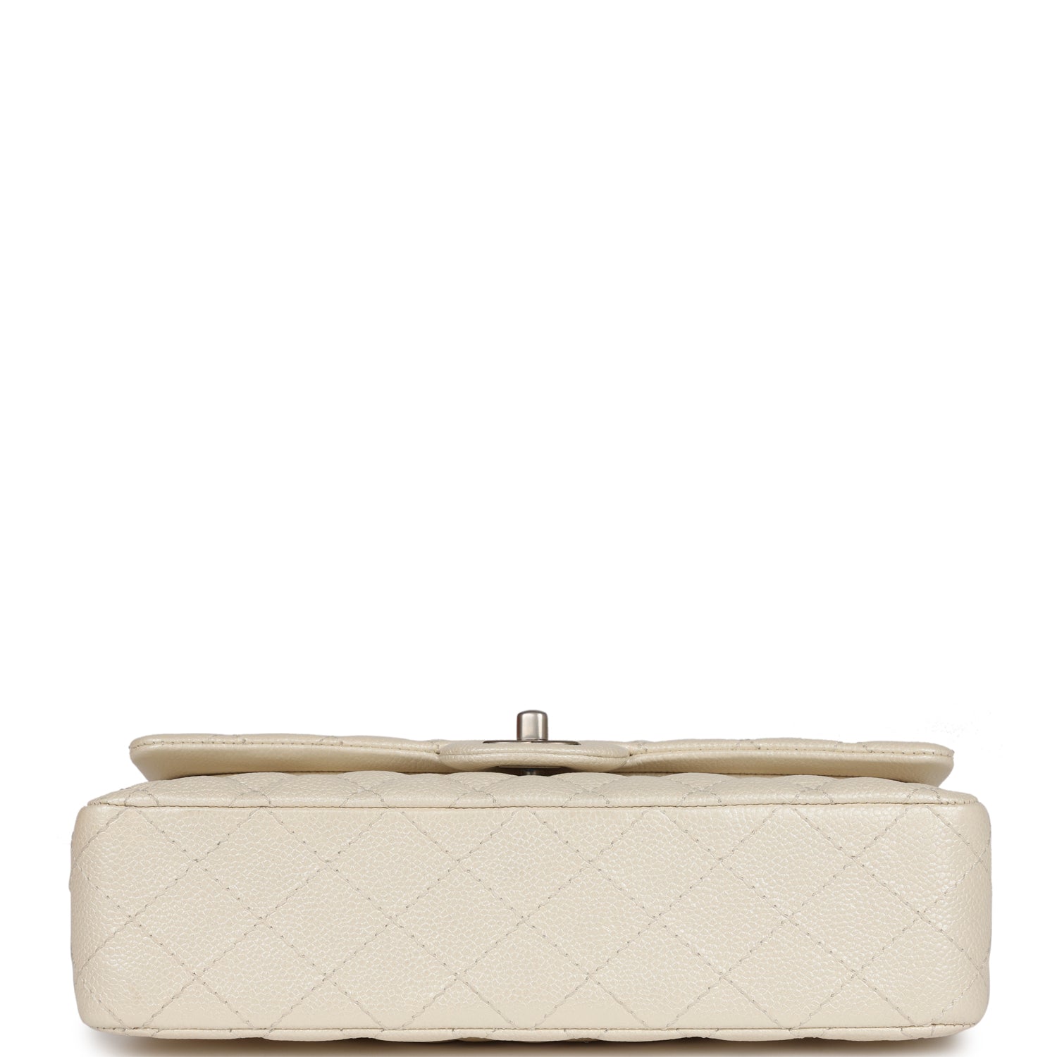 Chanel Medium Classic Double Flap Pearlescent Ivory Caviar Brushed Silver Hardware