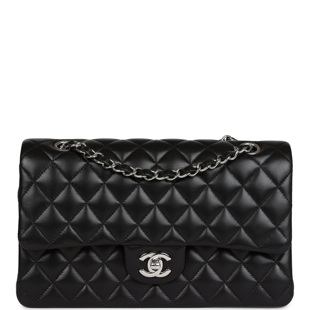 Chanel Medium Classic Double Flap Black Lambskin Silver Hardware