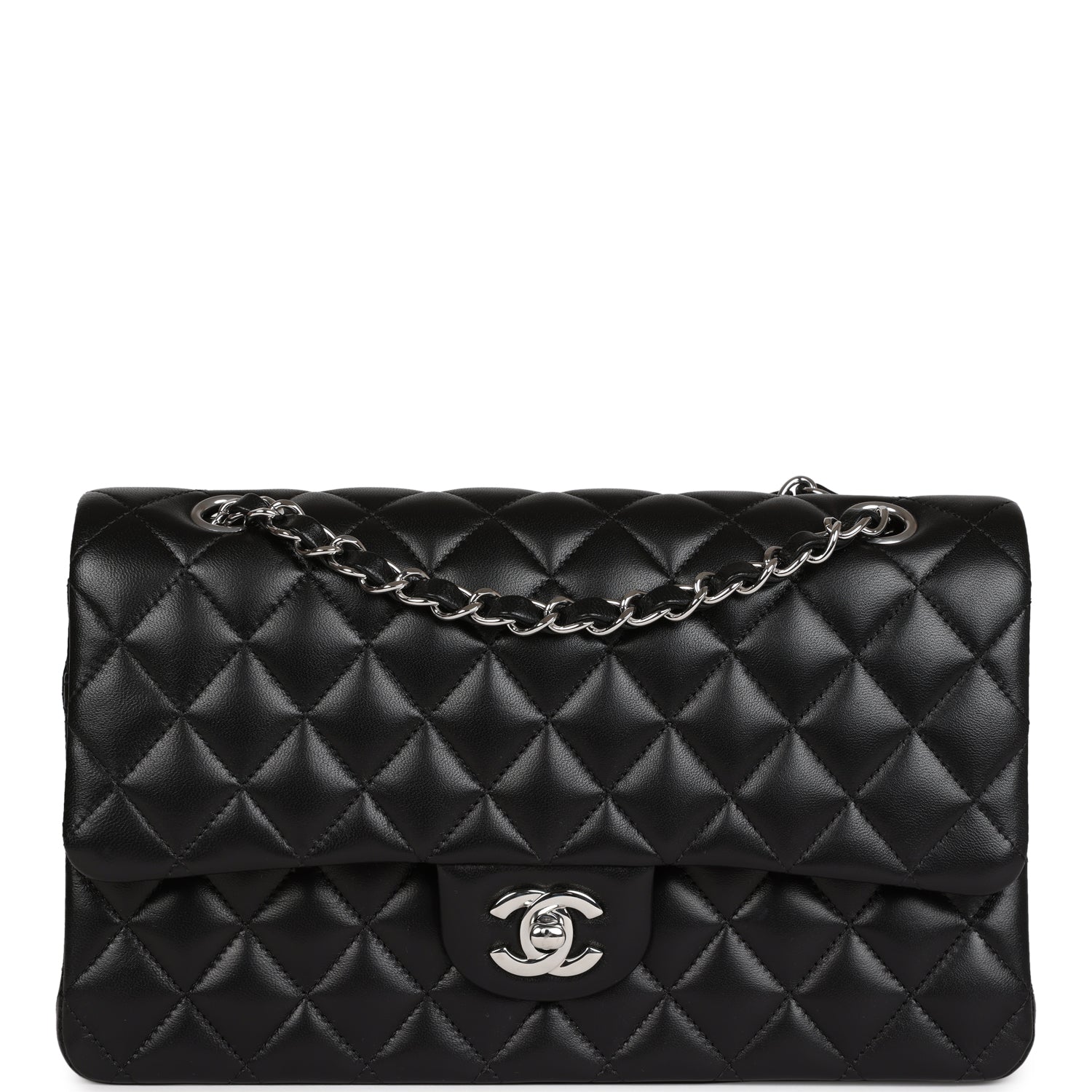 Chanel Medium Classic Double Flap Black Lambskin Silver Hardware