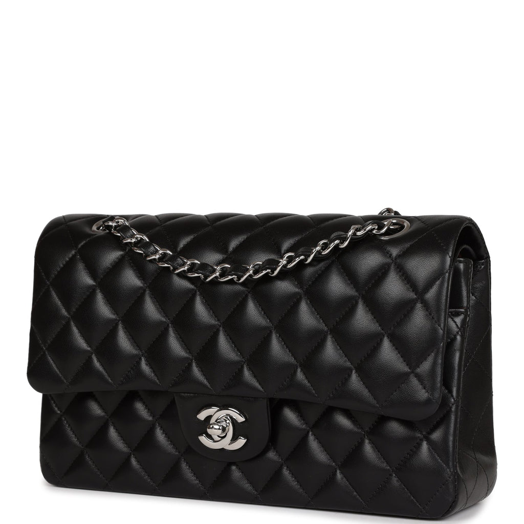 Chanel Medium Classic Double Flap Black Lambskin Silver Hardware