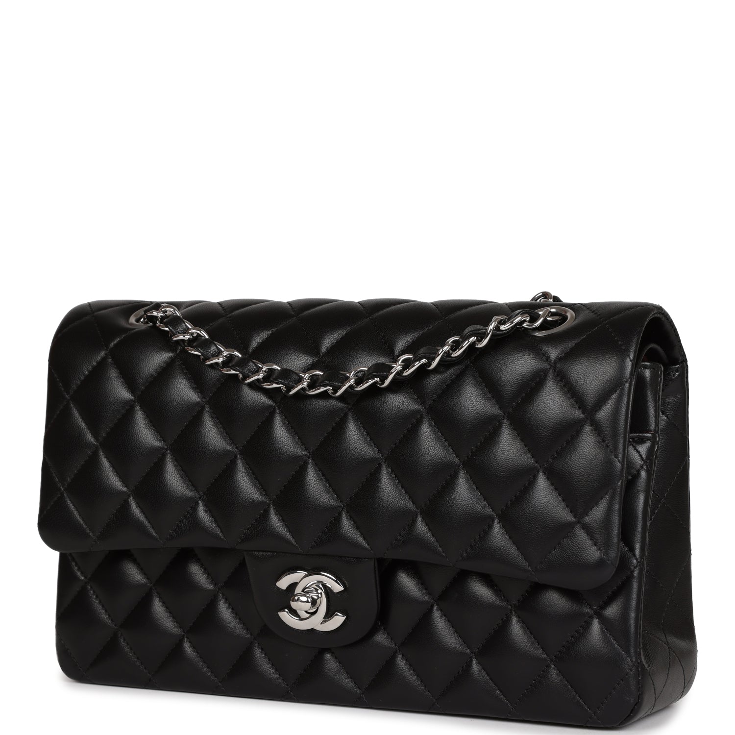 Chanel Medium Classic Double Flap Black Lambskin Silver Hardware