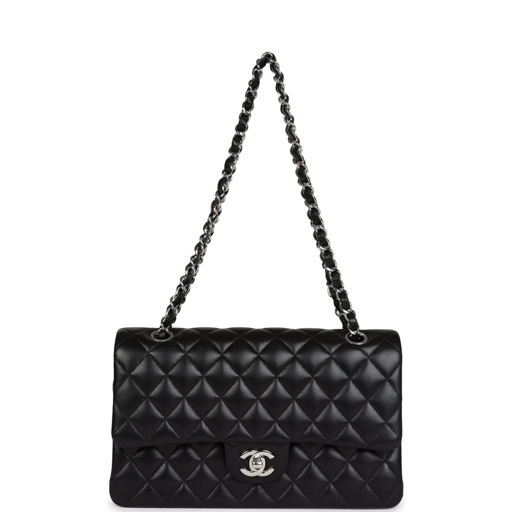 Chanel Medium Classic Double Flap Black Lambskin Silver Hardware
