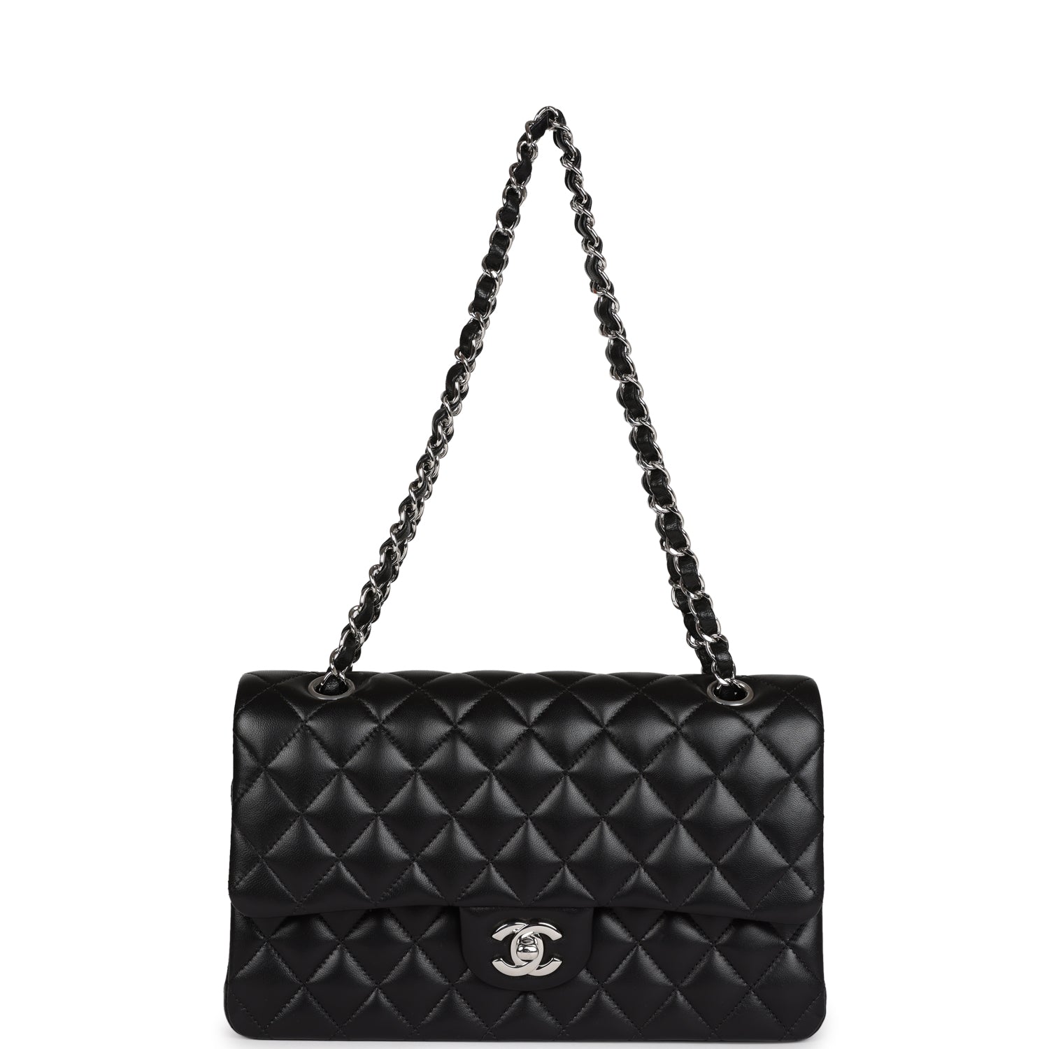Chanel Medium Classic Double Flap Black Lambskin Silver Hardware