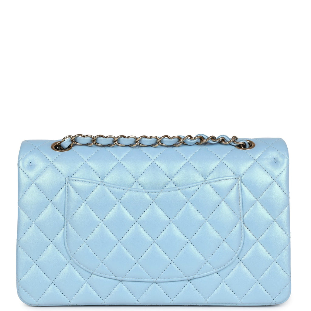 Chanel Medium Classic Double Flap Bag Blue Iridescent Calfskin Gold Hardware
