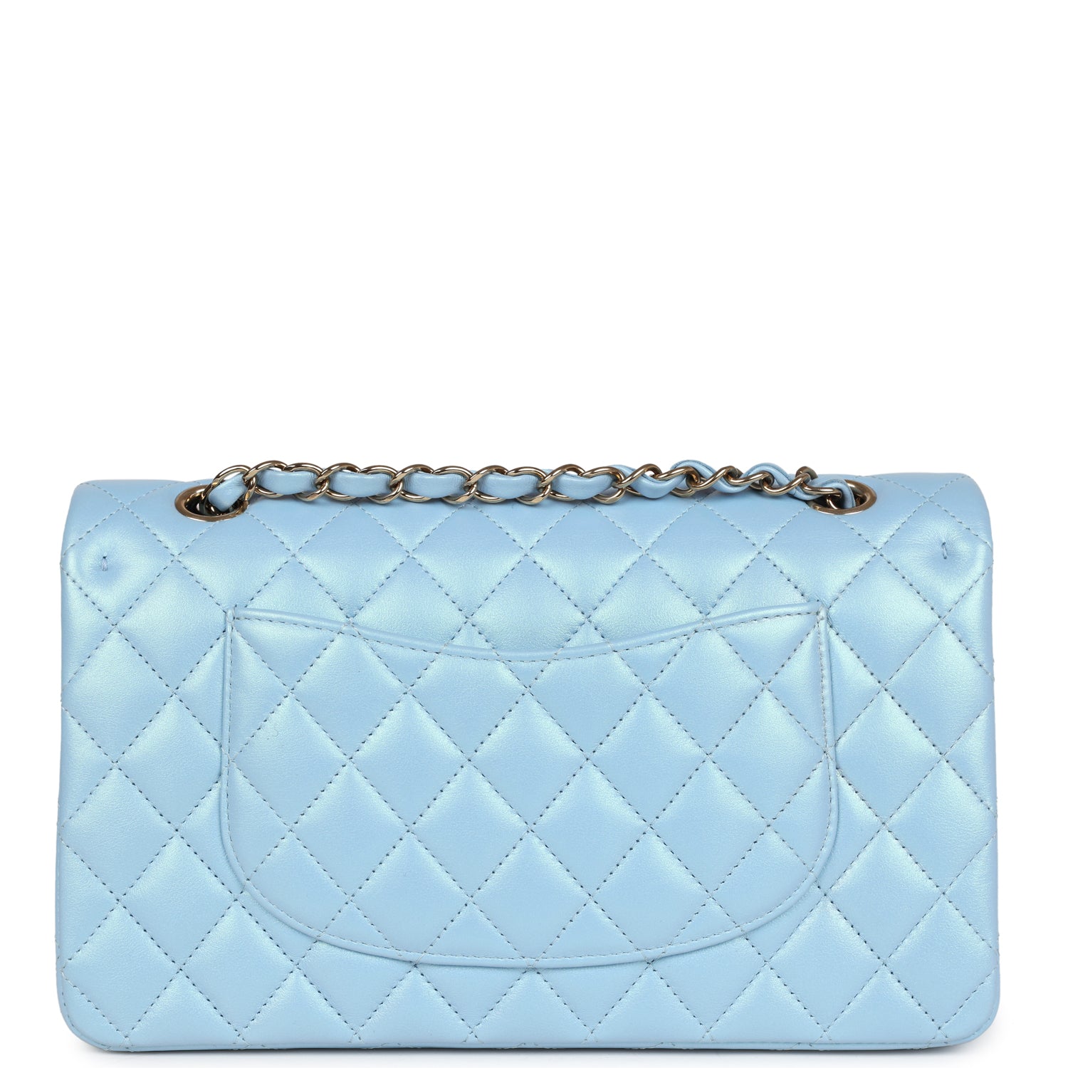 Chanel Medium Classic Double Flap Bag Blue Iridescent Calfskin Gold Hardware