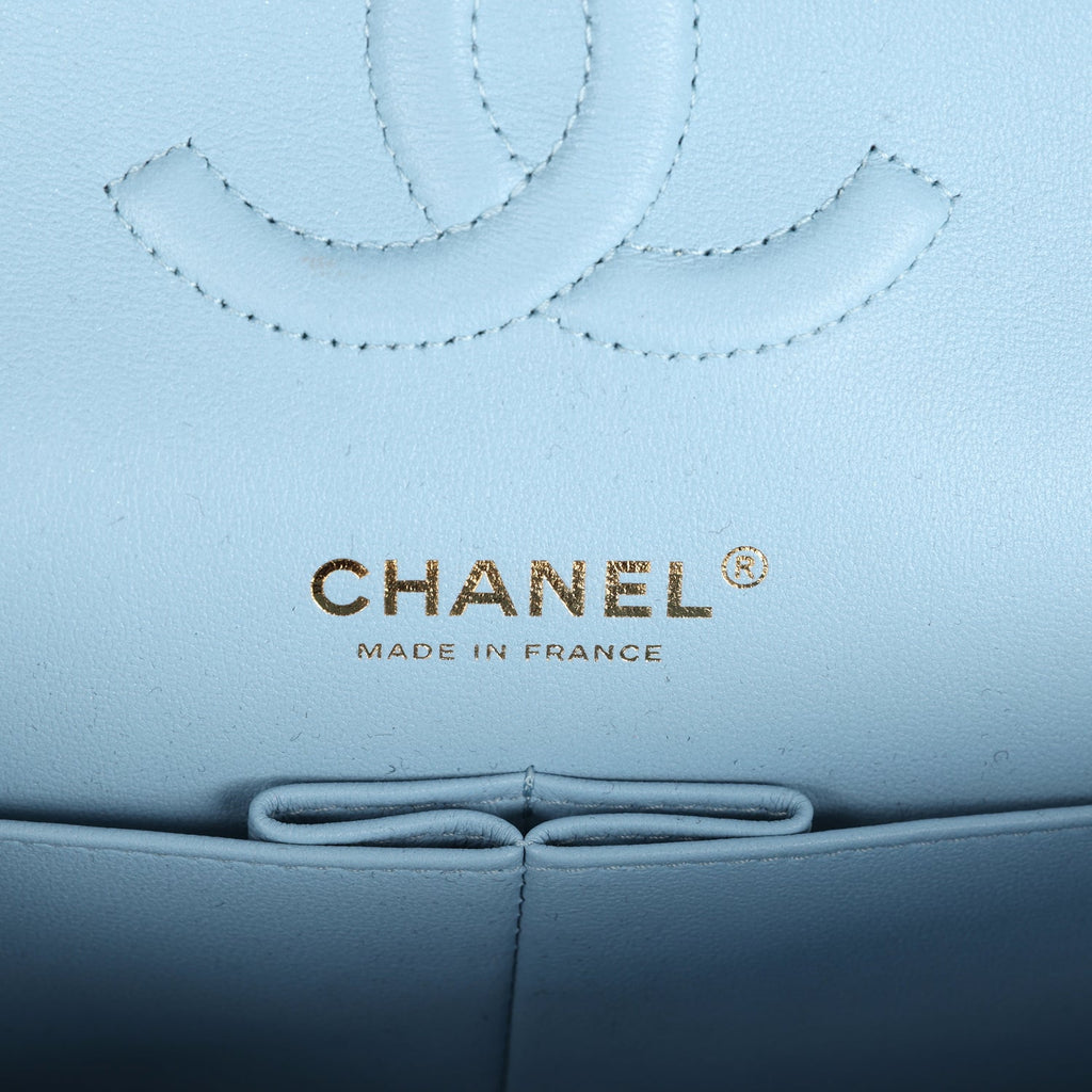 Chanel Medium Classic Double Flap Bag Blue Iridescent Calfskin Gold Hardware