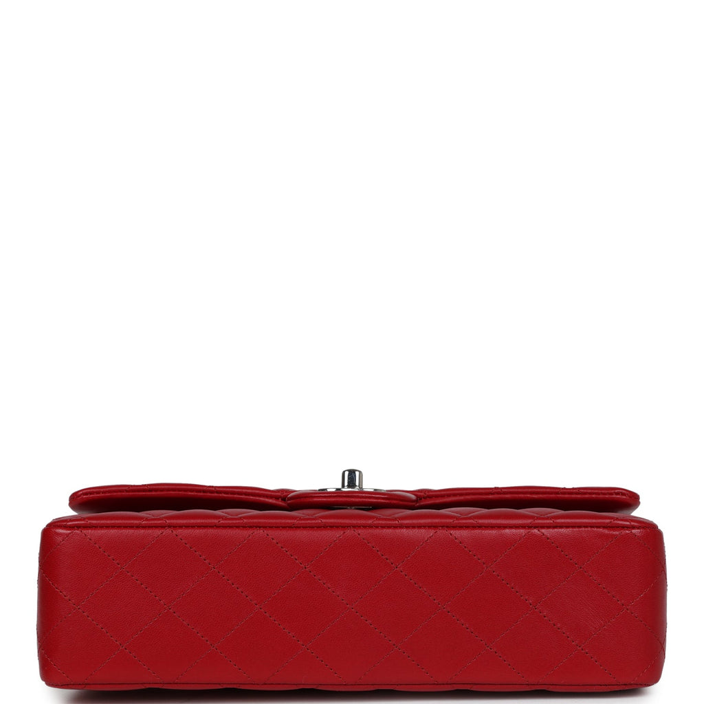 Chanel Medium Classic Double Flap Bag Red Lambskin Silver Hardware