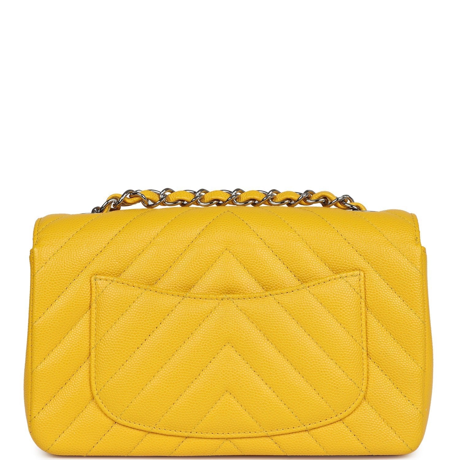 Chanel Mini Rectangular Flap Yellow Chevron Caviar Silver Hardware