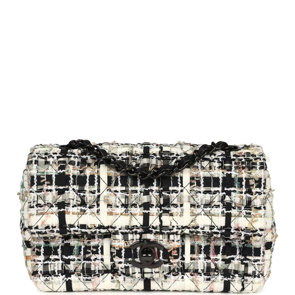 Chanel Mini Classic Flap Black and White Tweed Black Hardware