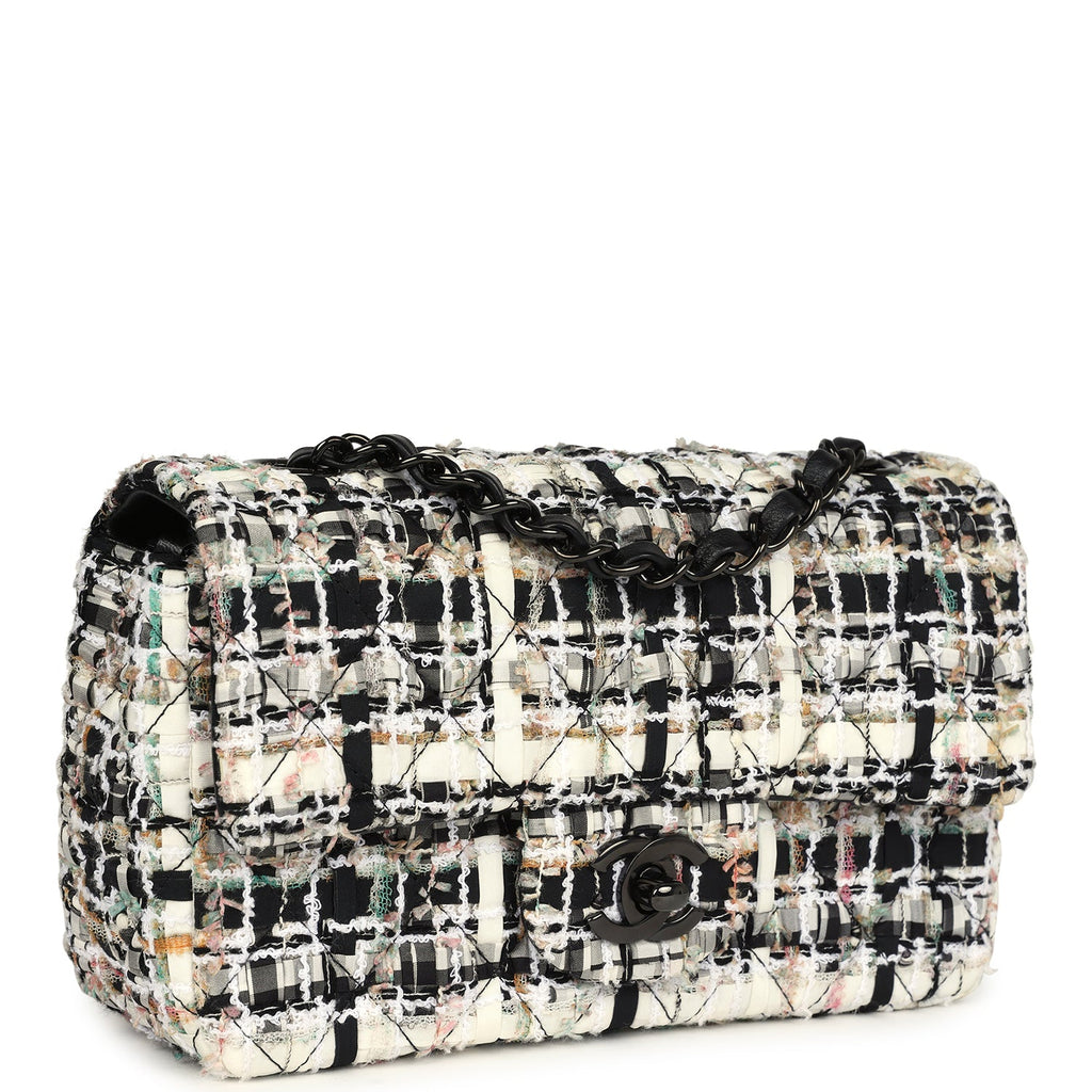 Chanel Mini Classic Flap Black and White Tweed Black Hardware