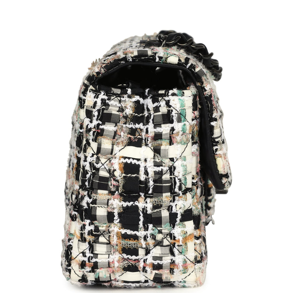 Chanel Mini Classic Flap Black and White Tweed Black Hardware