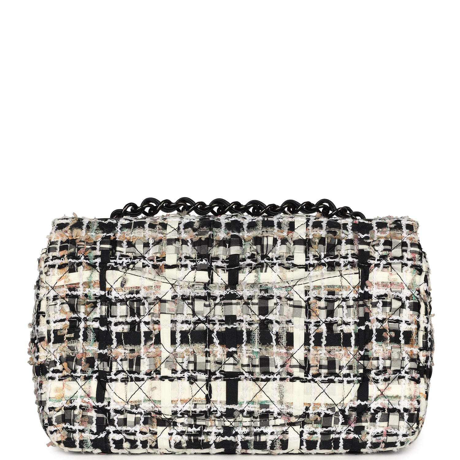 Chanel Mini Classic Flap Black and White Tweed Black Hardware