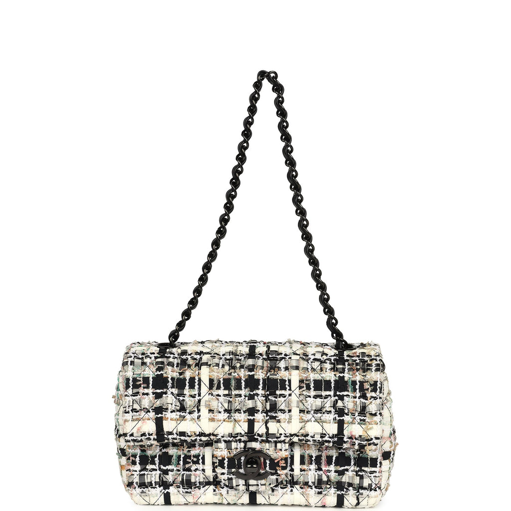 Chanel Mini Classic Flap Black and White Tweed Black Hardware