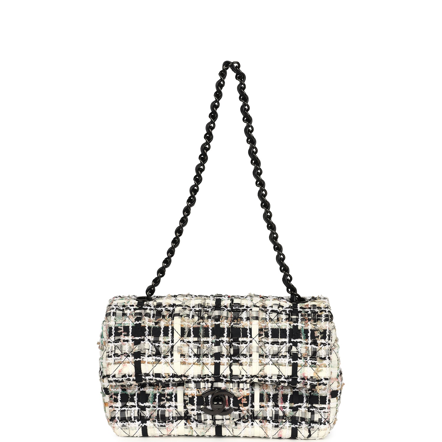 Chanel Mini Classic Flap Black and White Tweed Black Hardware