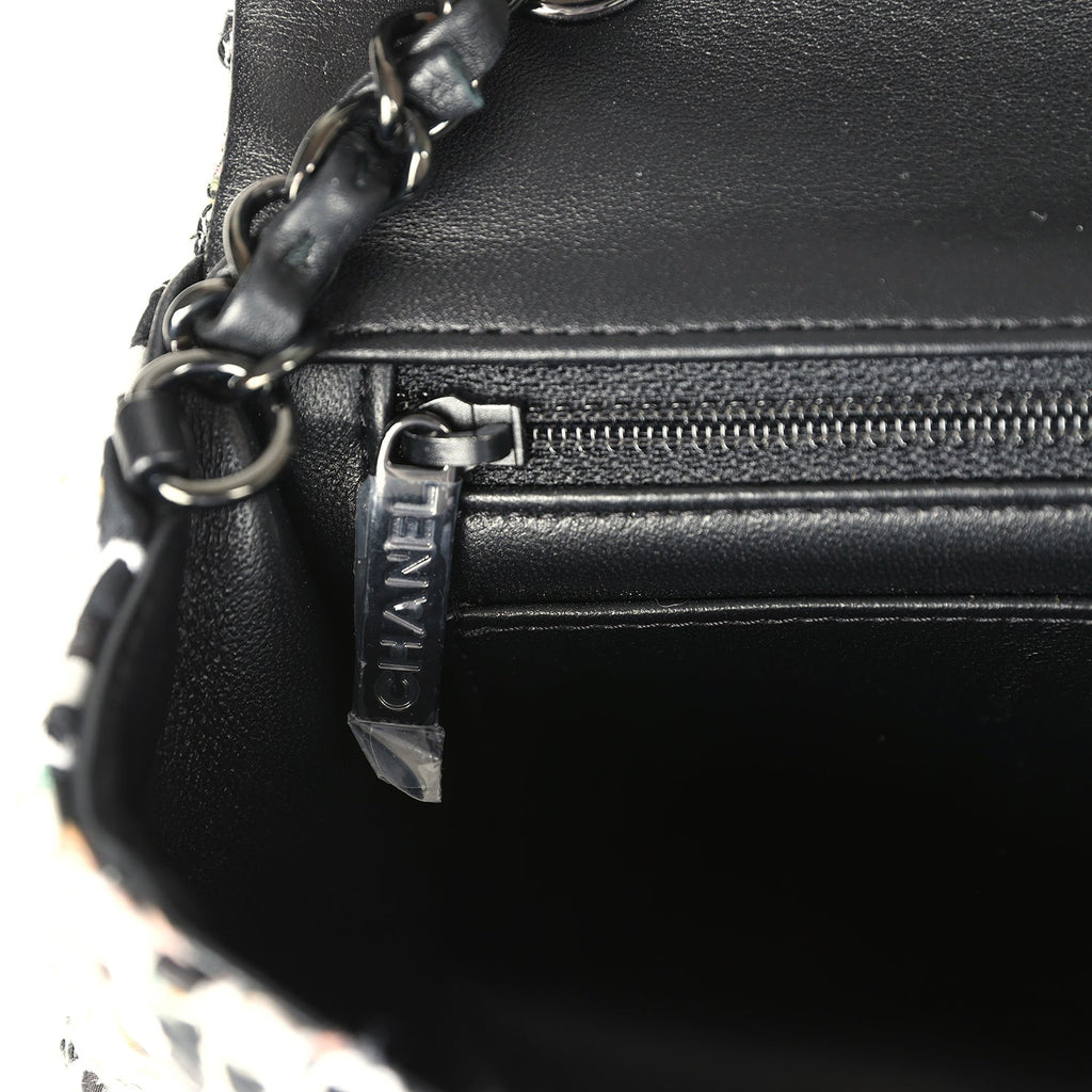 Chanel Mini Classic Flap Black and White Tweed Black Hardware