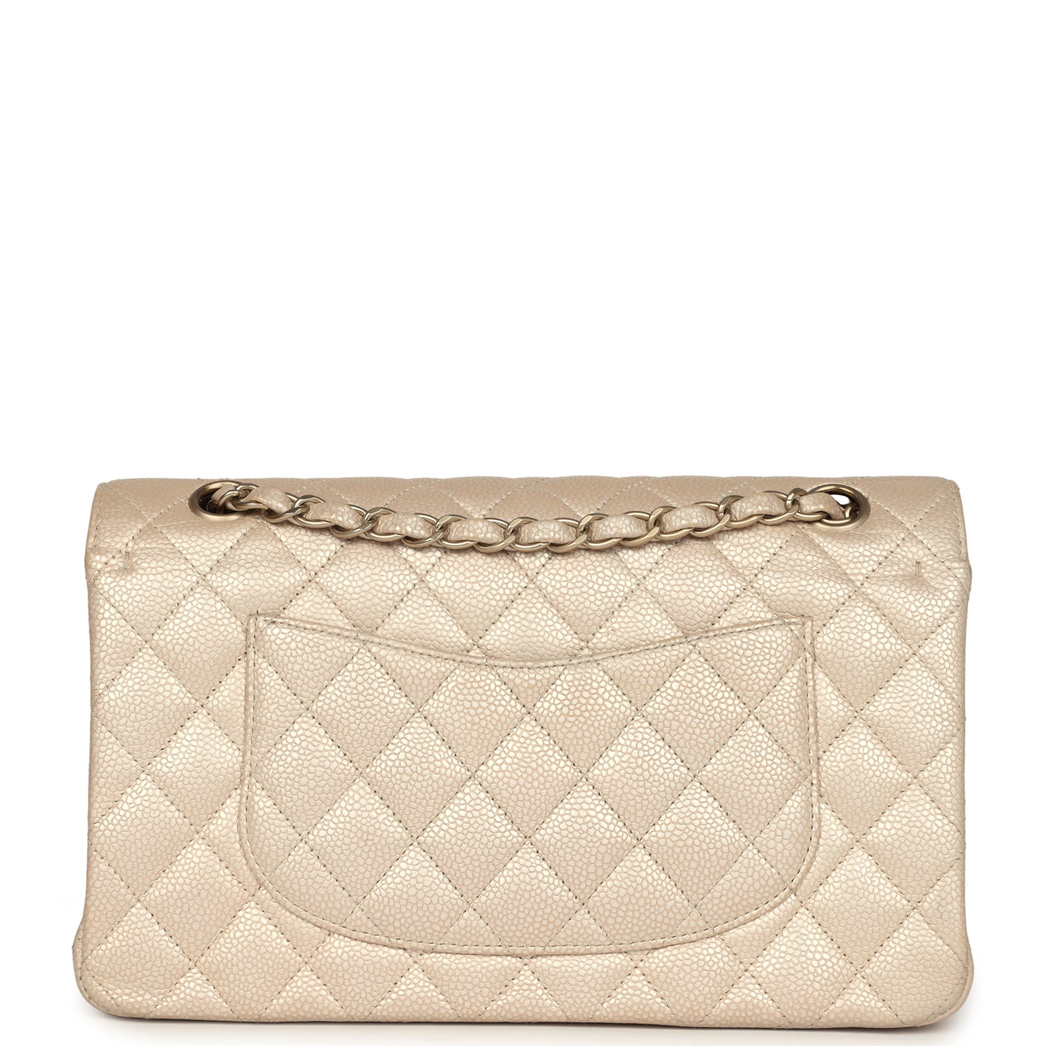 Chanel Medium Classic Double Flap Pearly Beige Caviar Gold Hardware