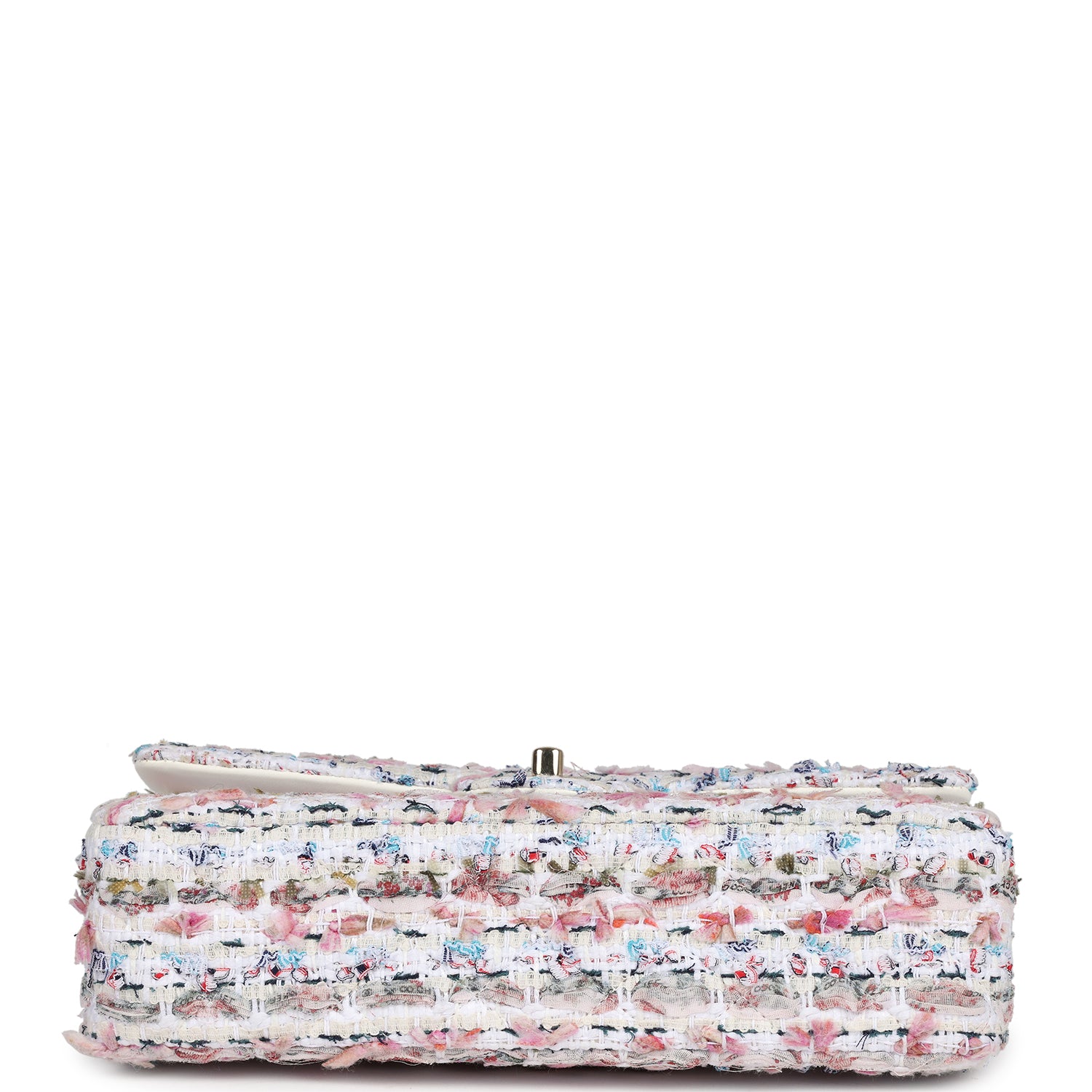Chanel Medium Classic Double Flap White Multicolored Tweed Light Gold Hardware