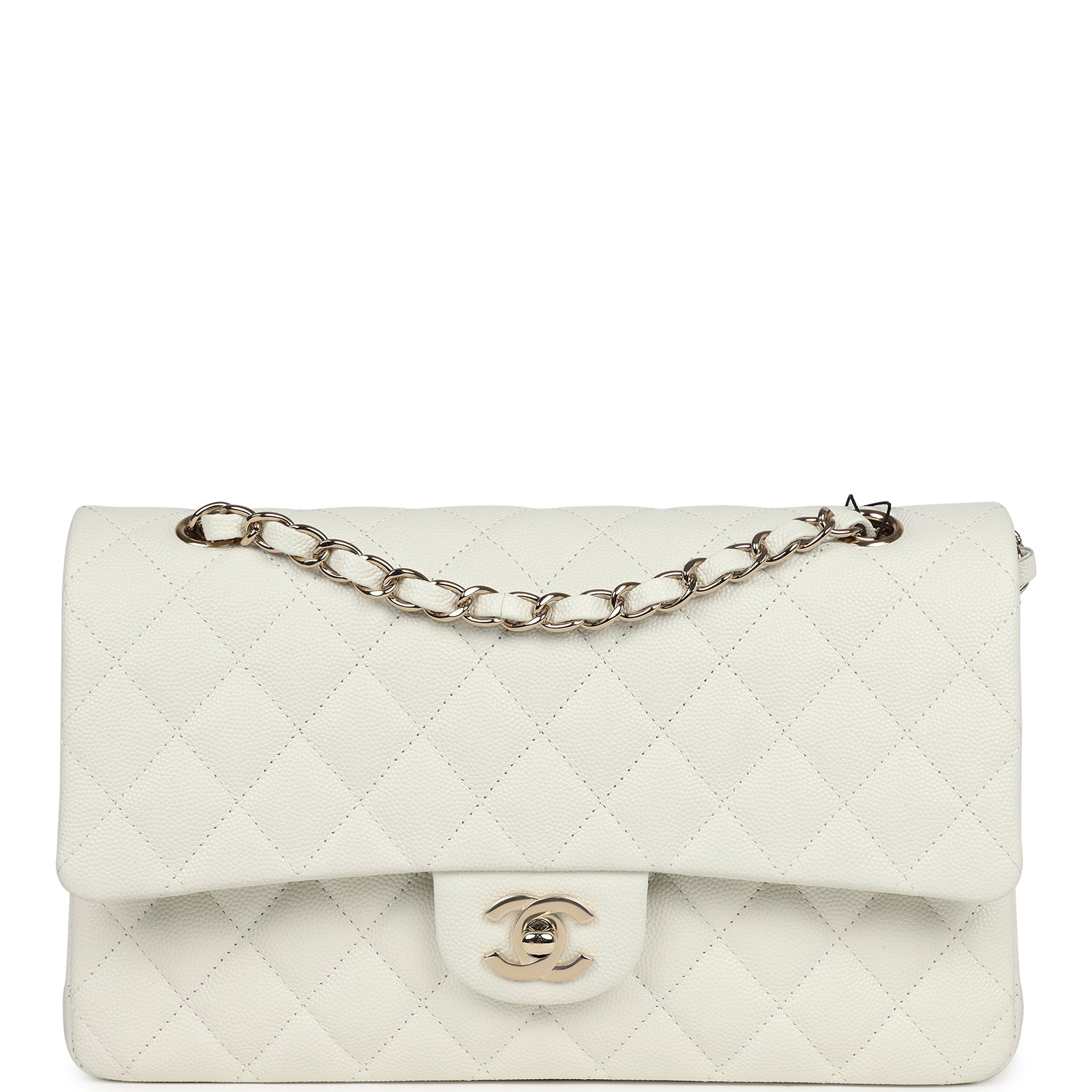 Chanel Medium Classic Double Flap White Caviar Light Gold Hardware