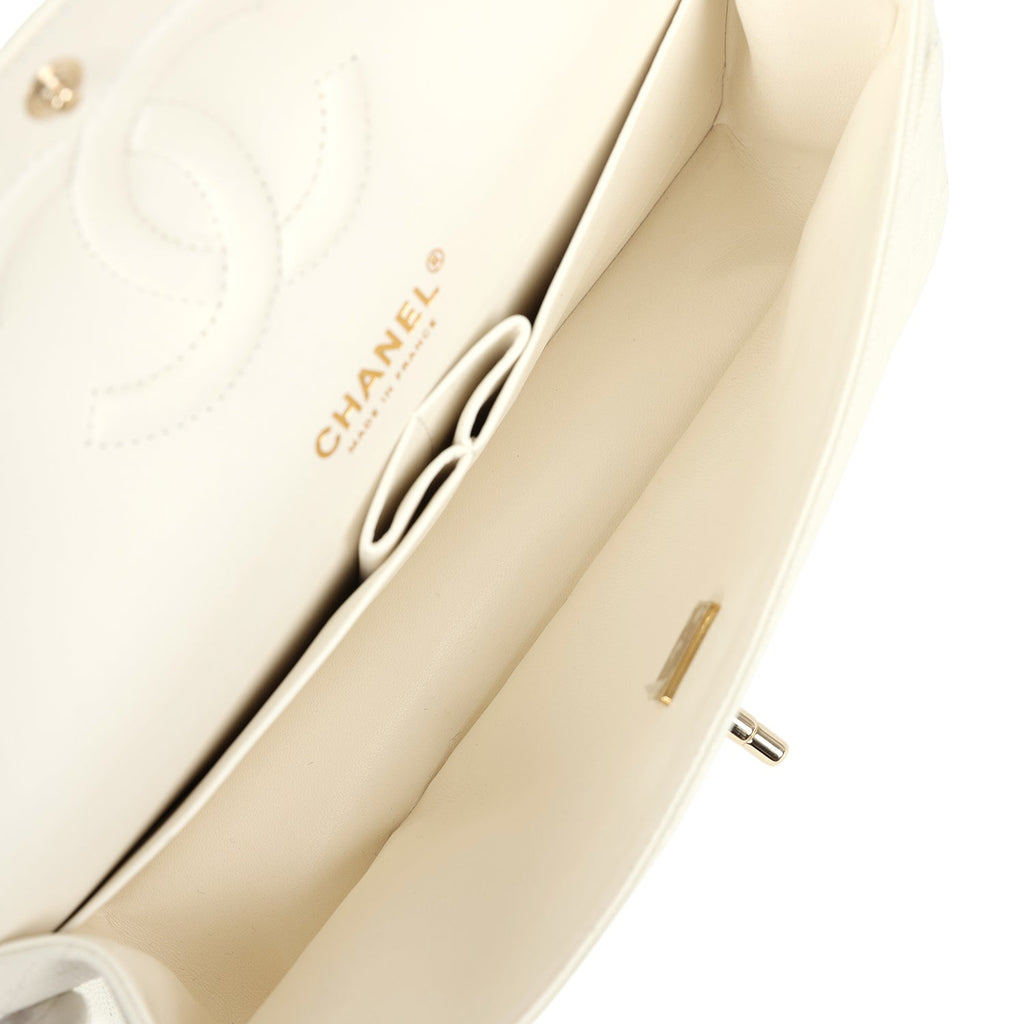 Chanel Medium Classic Double Flap White Caviar Light Gold Hardware