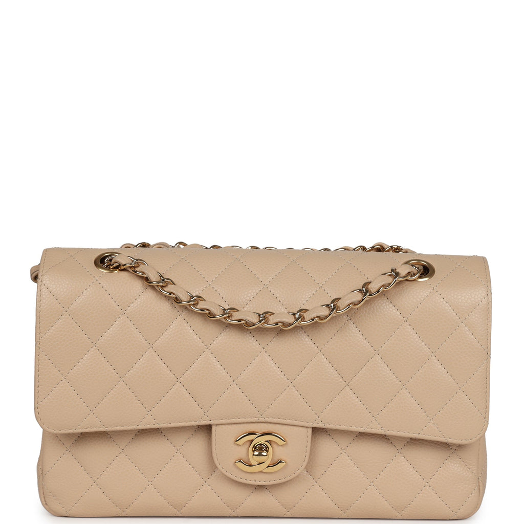 Chanel Medium Classic Double Flap Beige Caviar Gold Hardware