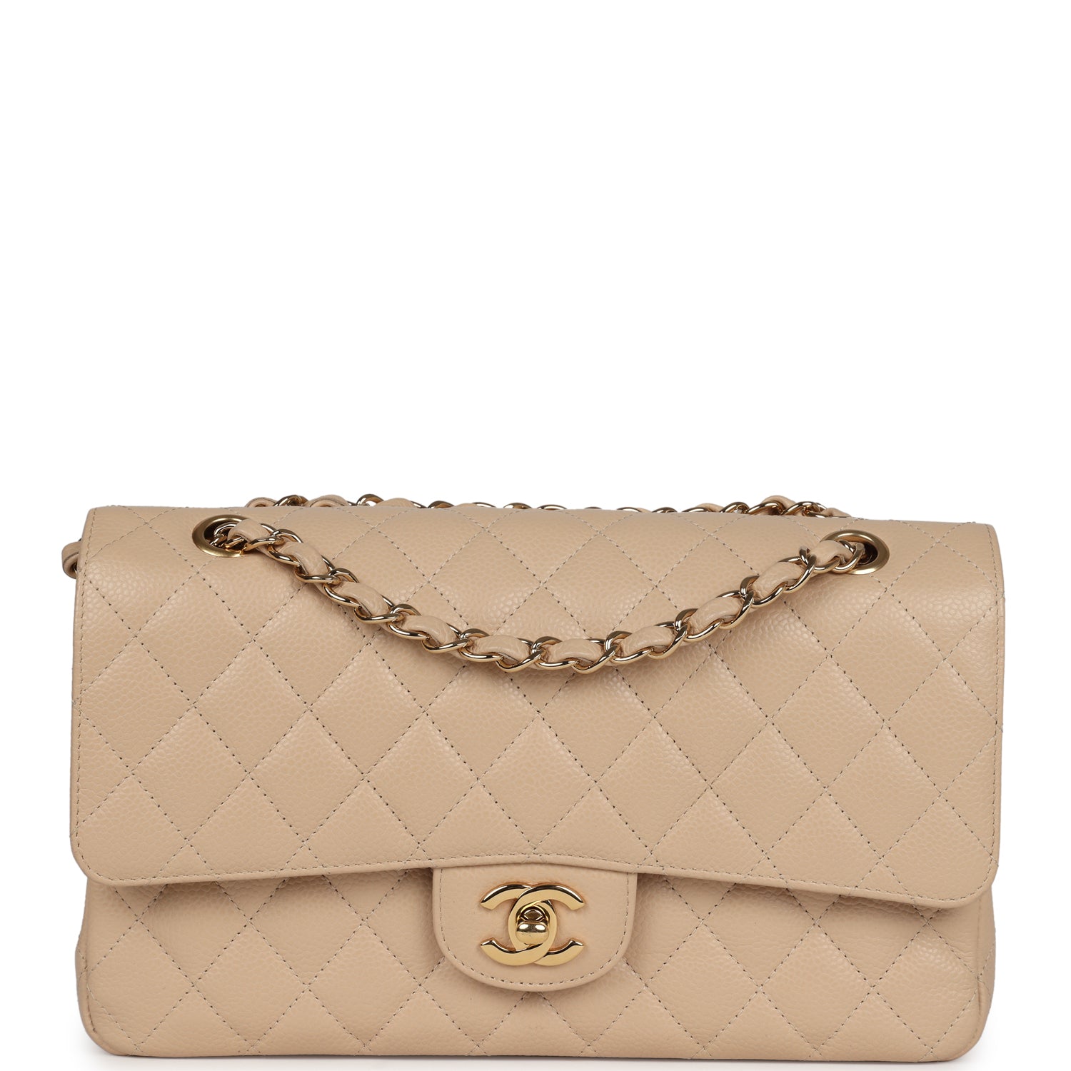 Chanel Medium Classic Double Flap Beige Caviar Gold Hardware