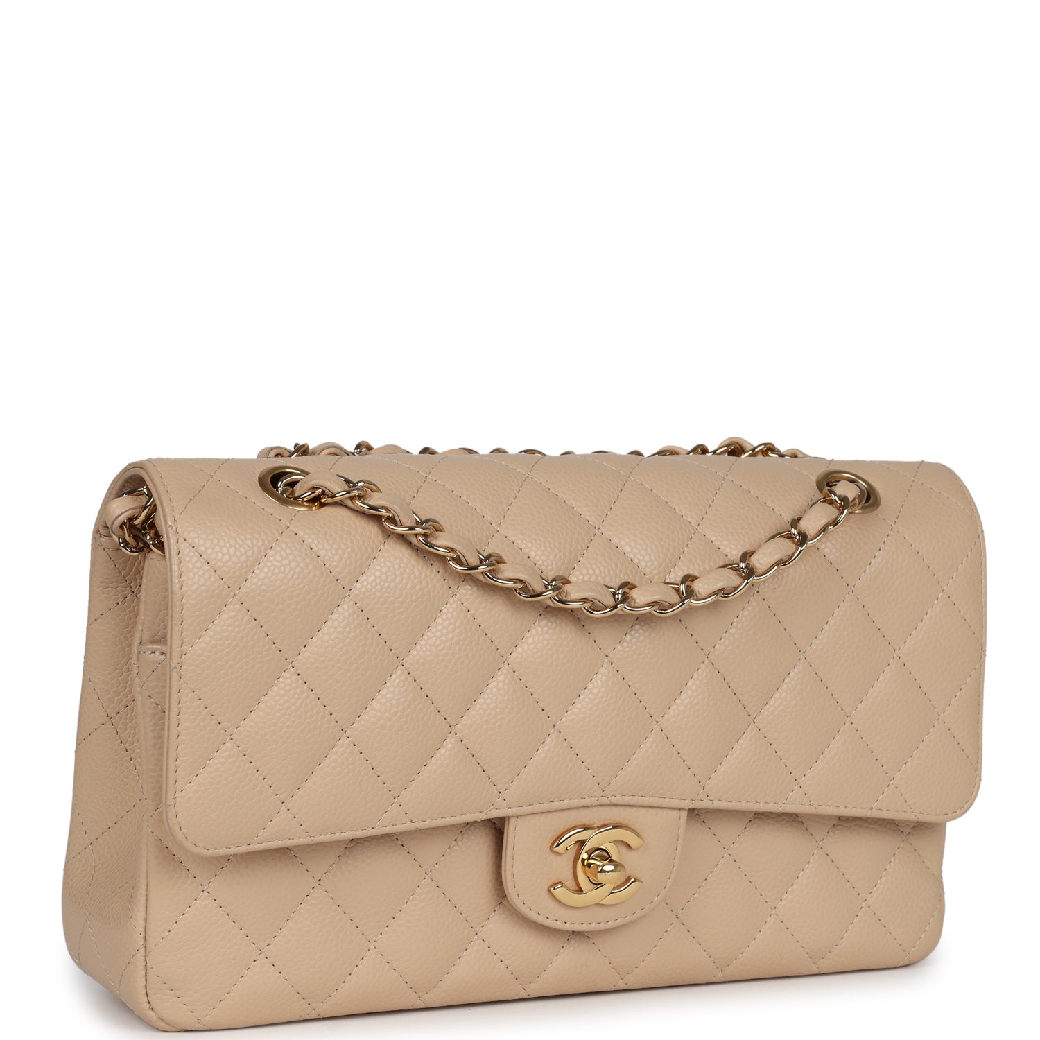 Chanel Medium Classic Double Flap Beige Caviar Gold Hardware