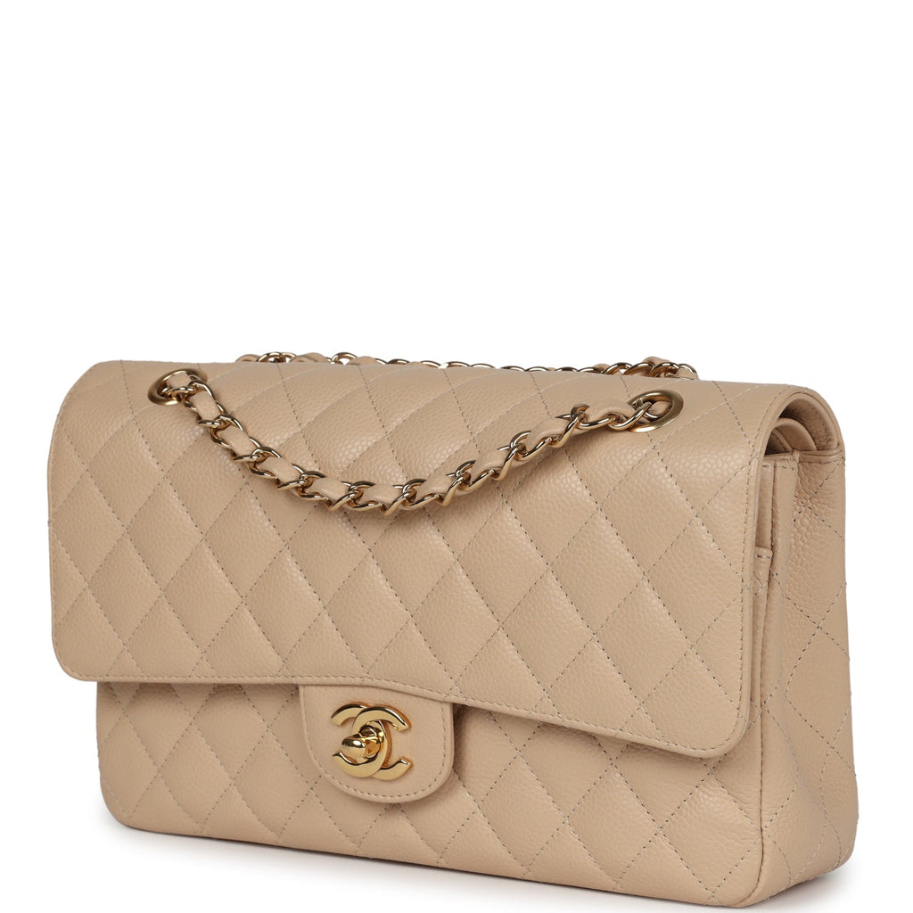 Chanel Medium Classic Double Flap Beige Caviar Gold Hardware