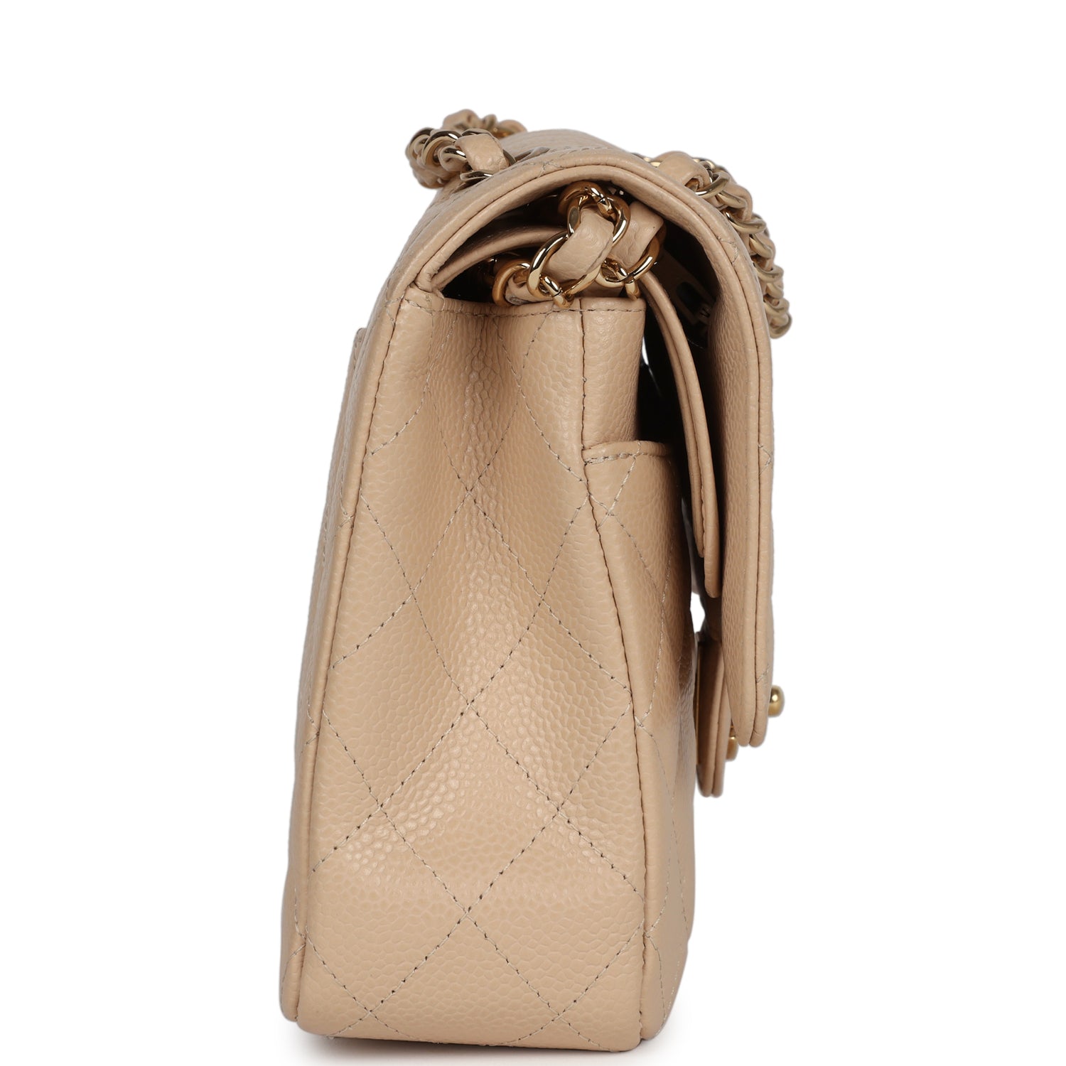 Chanel Medium Classic Double Flap Beige Caviar Gold Hardware