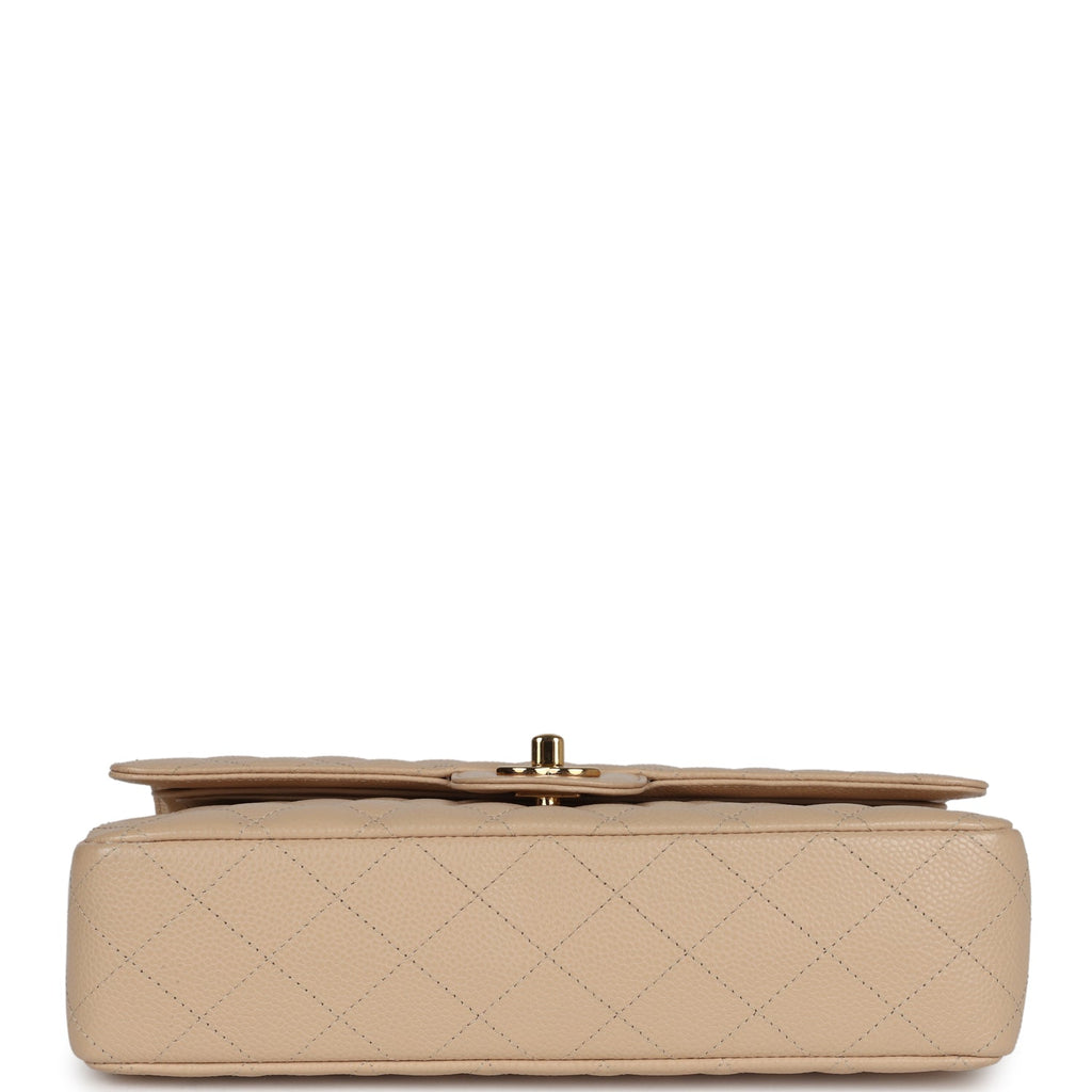 Chanel Medium Classic Double Flap Beige Caviar Gold Hardware