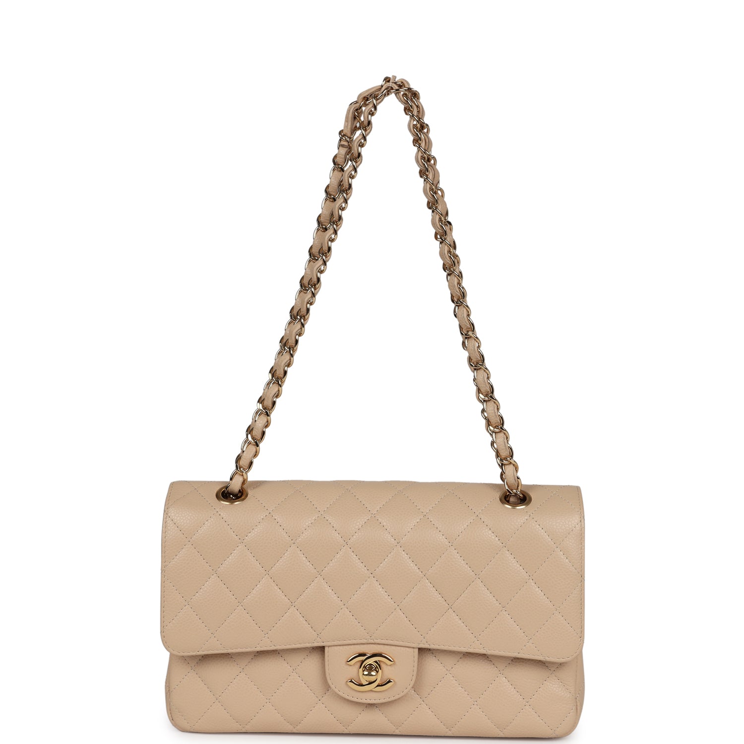 Chanel Medium Classic Double Flap Beige Caviar Gold Hardware